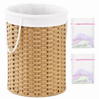 Handwoven Synthetic Rattan Laundry Hamper with Removable Bag and Mesh Laundry Bags for Bedroom