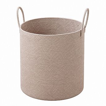 Woven Cotton Rope Laundry Basket Foldable Handles Versatile Storage for Blankets Clothes