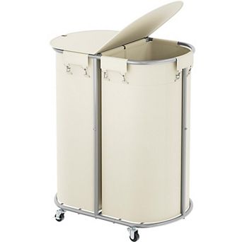 200L Double Laundry Hamper With Lid Wheels Removable Bags Dirty Clothes Organizer