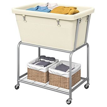 Rolling 2 tier Laundry Hamper Cart Removable Washable Bag Heavy Duty Metal Frame Storage