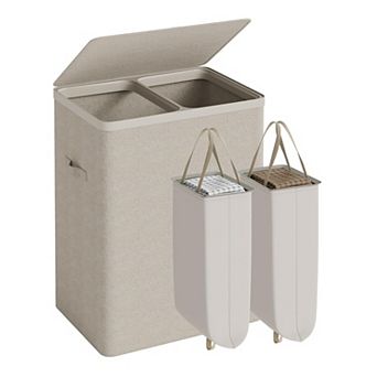 Double Laundry Hamper With Lid Removable Liners Sorting Compartments Sturdy Handles Easy Assembly