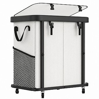 Rolling Leather Patchwork Laundry Hamper Sturdy Metal Frame Removable Washable Bag
