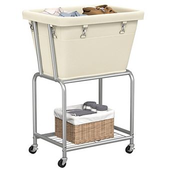 2 tier Rolling Laundry Hamper Cart Removable Washable Bag Heavy Duty Metal Frame Storage