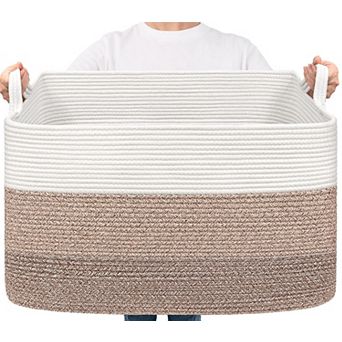 Large Cotton Rope Storage Basket Versatile Organizer for Blankets Laundry and Toys
