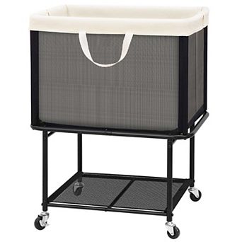 2 tier Rolling Laundry Hamper Lockable Wheels Removable Canvas Bag 29 Gallon