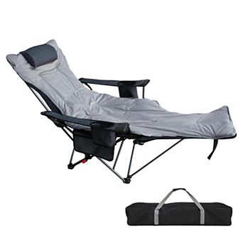 Portable Adjustable Folding Camping Chair With Removable Footrest Lounge Headrest Cushion