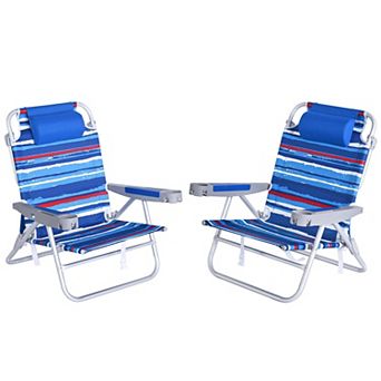 5 Position Lay Flat Reclining Camping Chair With Cup Holder Pillow For Outdoor Travel