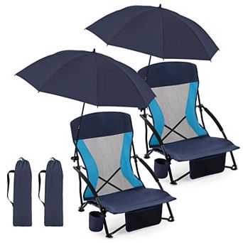 Lightweight Foldable Camping Seat With Cup Holders Storage Pockets Carry Bag UV Protection