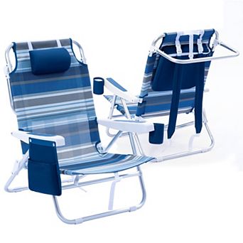 2 Pack Mesh Folding Beach Chair: 5-Position Recliner w/ Cooler & Cup Holder for Lawn Camping