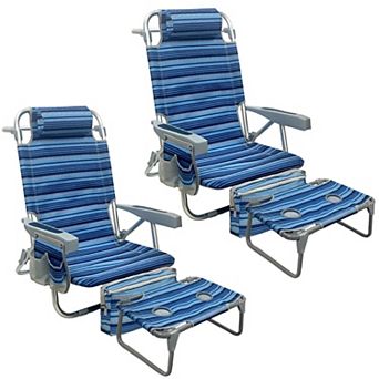 Aluminum Beach Backpack Chair: 5-Position Lay-Flat Lounge, Folding Table, Insulated Cooler Bag
