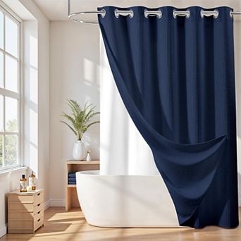 Snap In Liner No Hook Waffle Weave Shower Curtain Hotel Grade Water Repellent