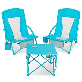 3 Pack Folding Camping Chairs With Table Carry Bag Cup Holders Breathable Mesh Heavy Duty