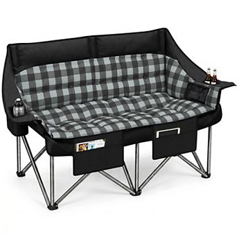 Heavy Duty Portable Folding Camping Chair With Cup Holders Side Pockets Carry Bag 400lbs Capacity