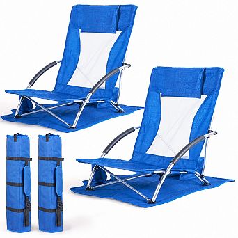 Low Beach Chairs 2 Pack Aluminum Folding Adult Camping Chair With Cup Holder Carry Bag