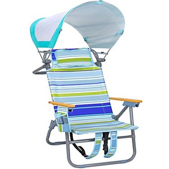 2 Pack Backpack Beach Chair With Canopy Cooler Bag Cup Holder 5 Position Recline