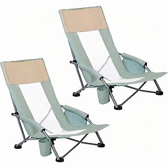 Oversized Folding Camping Beach Chair with Cup Holder & Storage Pocket for Adults Pets