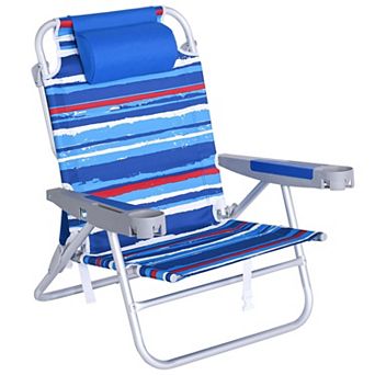 5 Position Lay Flat Heavy Duty Portable Folding Camping Chair With Cup Holder For Outdoor Travel