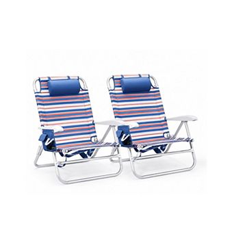 2 Pack 7-Position Lay Flat Beach Chair: Lightweight Aluminum Reclining Backpack with Cup Holder