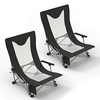 Folding Outdoor Lawn Chair Mesh Back Cup Holder Bottle Holder Sturdy Portable