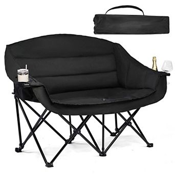 Oversized Heavy Duty Padded Camping Chair: 500lb Support, Cup Holder Cooler Pockets Portable
