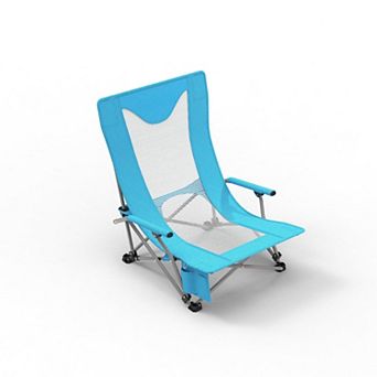 Folding Outdoor Lawn Chair With Cup Holder Mesh Back Sturdy Portable For Beach Camping Picnic