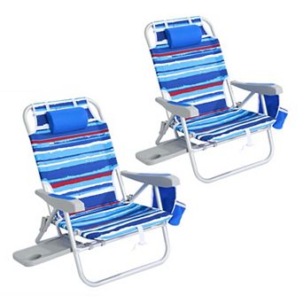 Lightweight Aluminum Folding Beach Chair 3 Position Adjustable Side Table 2 Pack