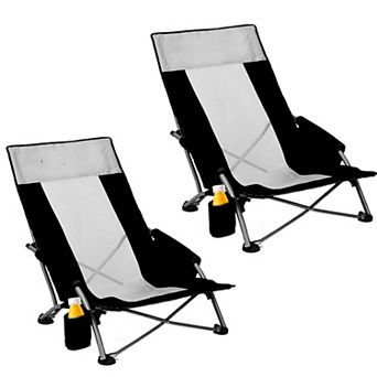 Folding Camping Beach Chair Oversized Seat With Storage Pockets Heavy Duty For Adults Pets