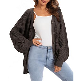 Women's Oversized Cotton Knit Cardigan Long Sleeve V Neck Open Front Outerwear
