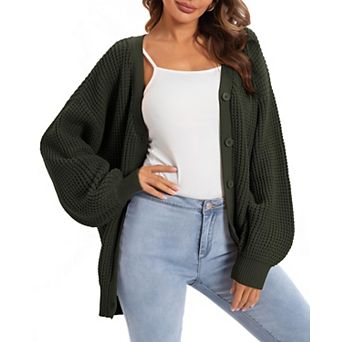 Women's Oversized Cotton Knit Cardigan Long Sleeve V Neck Open Front Outerwear
