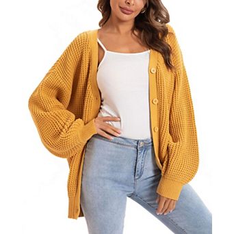Women's Oversized Cotton Knit Cardigan Long Sleeve V Neck Open Front Outerwear
