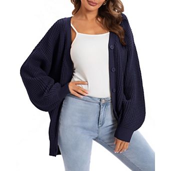 Women's Oversized Cotton Knit Cardigan Long Sleeve V Neck Open Front Outerwear