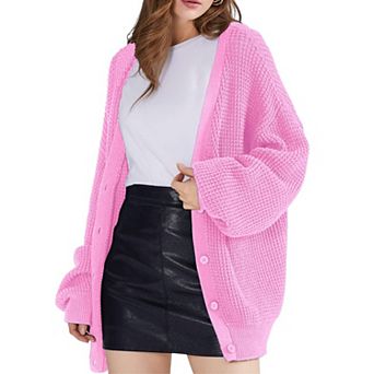 Women's Oversized Cotton Knit Cardigan Long Sleeve V Neck Open Front Outerwear