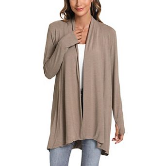Women's Lightweight Long Sleeve Draped Open Front Cardigan with Thumbholes