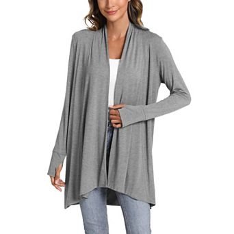 Women's Lightweight Long Sleeve Draped Open Front Cardigan with Thumbholes