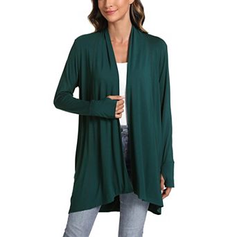Women's Lightweight Long Sleeve Draped Open Front Cardigan with Thumbholes