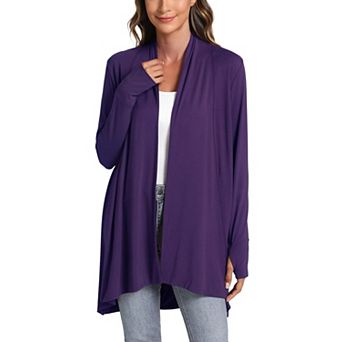 Women's Lightweight Long Sleeve Draped Open Front Cardigan with Thumbholes