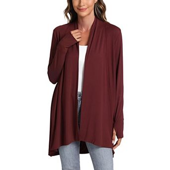 Women's Lightweight Long Sleeve Draped Open Front Cardigan with Thumbholes