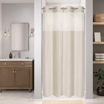 Hotel Luxury No Hooks Snap In Liner Polyester Shower Curtain Waterproof Washable