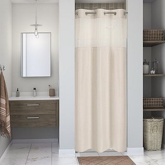 No Hooks Snap In Fabric Liner Shower Curtain See Through Top Window Hotel Luxury Bathroom Decor