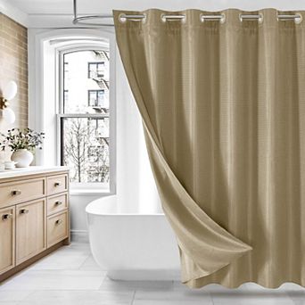 Waffle Fabric Shower Curtain Set No Hooks Needed Snap In Liner Spa Hotel Bathroom Decor