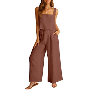 Womens 2 pc Linen Blend Lounge Set Casual Summer Beach Vacation Outfit