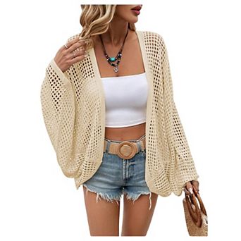 Women's Oversized Lightweight Crochet Knit Beach Cover Up Cardigan