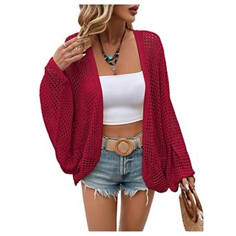 Women's Oversized Lightweight Crochet Knit Beach Cover Up Cardigan
