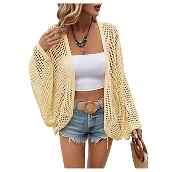 Women's Oversized Lightweight Crochet Knit Beach Cover Up Cardigan