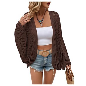 Women's Oversized Lightweight Crochet Knit Beach Cover Up Cardigan