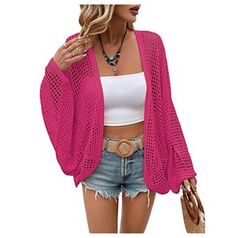 Women's Oversized Lightweight Crochet Knit Beach Cover Up Cardigan