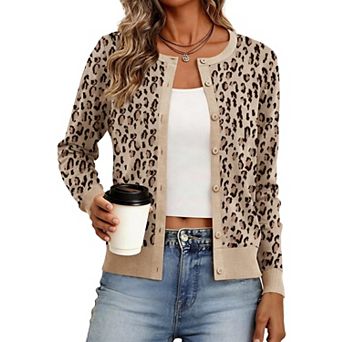 Women's Lightweight Knit Cardigan Crew Neck Button Down Long Sleeve Casual Wear