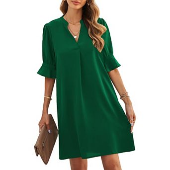 Womens V Neck Ruffle Short Sleeve Shift Summer Casual Dress