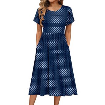 Summer A Line Midi Dress Short Sleeve Flowy Beach Sundress With Pockets