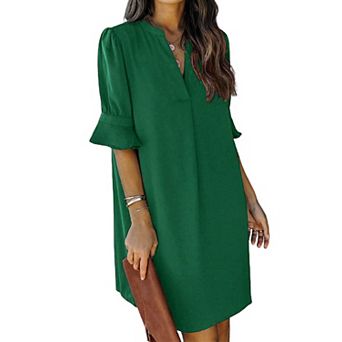 Women V Neck Ruffle Short Sleeve Casual Shift Summer Dress